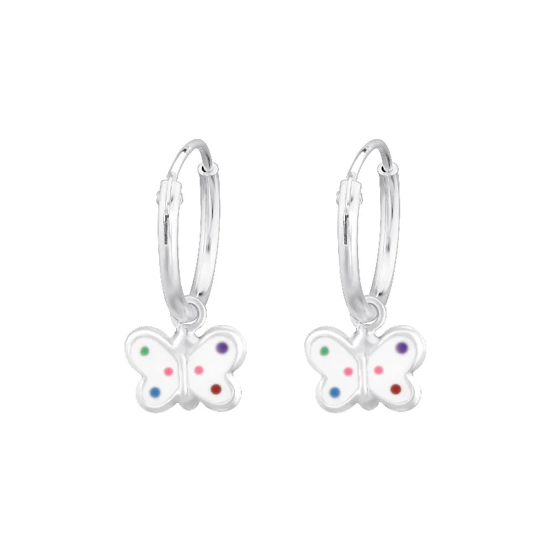 pearl earrings for women -Children's Sterling Silver 'Rainbow Spot Butterfly' Hoop Earrings