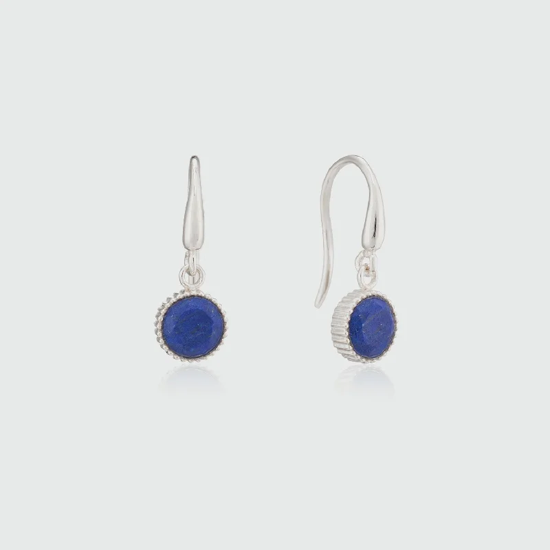 personalized jewelry earrings -Barcelona Silver September Lapis Lazuli Birthstone Hook Earrings