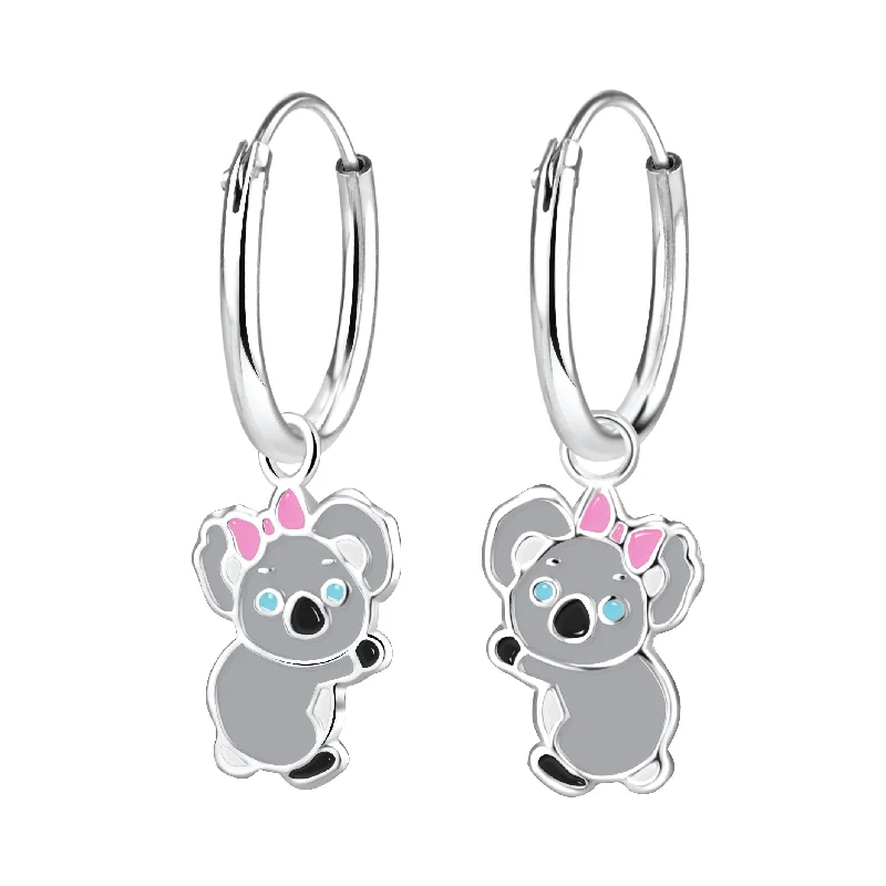 fashion diamond earrings -Children's Sterling Silver 'Koala Bear Girl' Hoop Earrings