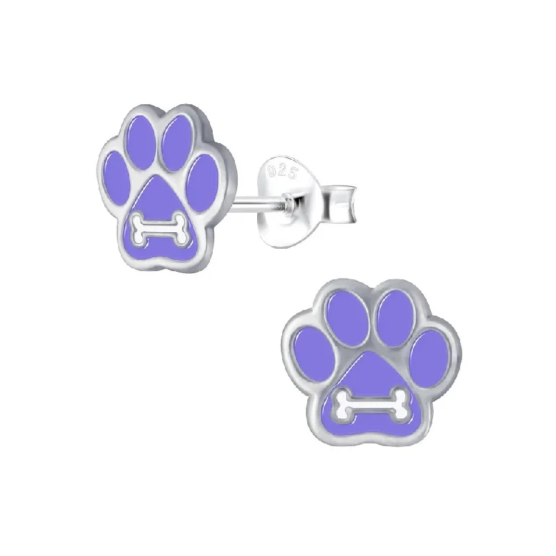 elegant ear accessories -Children's Sterling Silver 'Purple Paw Print' Stud Earrings