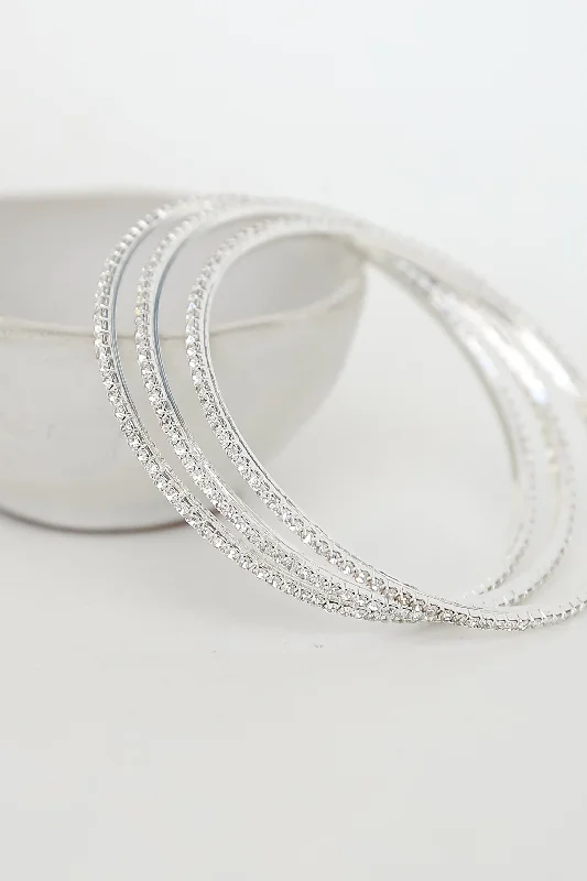 luxurious diamond bracelets -FINAL SALE - Kayla Silver Rhinestone Bracelet Set