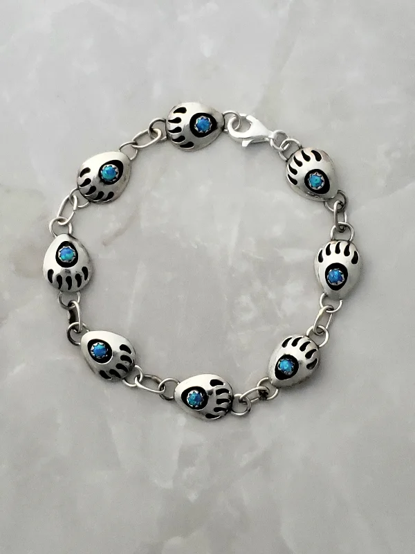 custom bracelet sets for women -Sterling Silver Blue Opal Bear Paw Bracelet