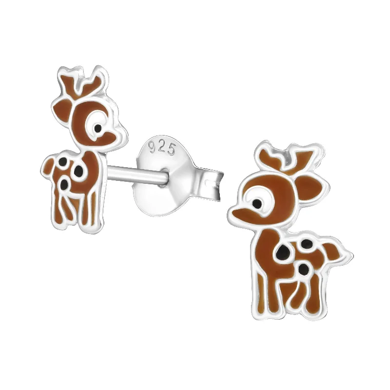 beautiful pearl drop earrings -Children's Sterling Silver Christmas Reindeer Stud Earrings