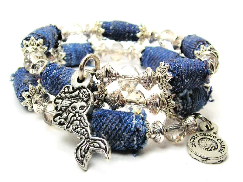 chunky bangles for women -Cute Little Mermaid Blue Jean Beaded Wrap Bracelet