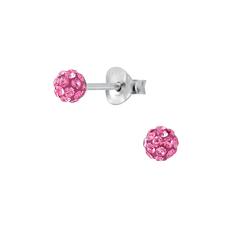 statement earrings for women -Children's Sterling Silver 'Rose Pink Glitter Ball'  Stud Earrings