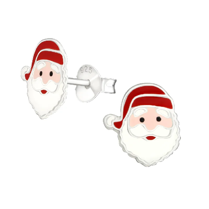 luxurious pearl earrings -Children's Sterling Silver Christmas Jolly Santa Claus Stud Earrings