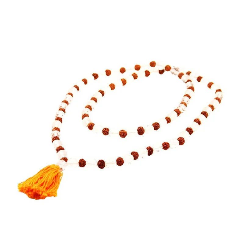 birthday gift necklaces for women -8 mm Rudraksha with Sphatik Beads Necklace (108 Beads, 54 Beads of Each)