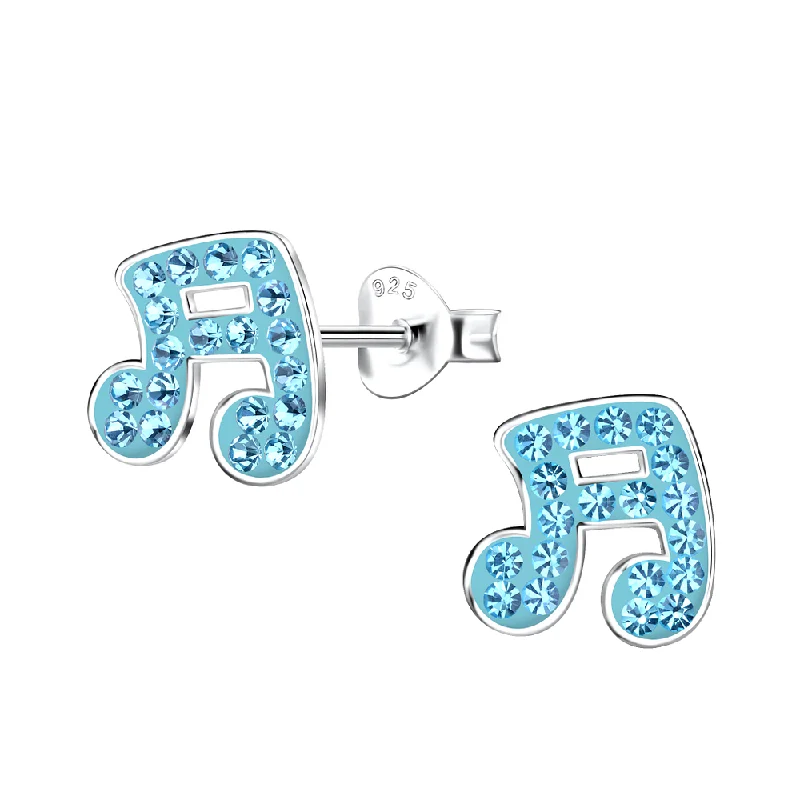 luxury ear cuffs -Children's Sterling Silver 'Blue Sparkle Music Notes' Crystal Stud Earrings