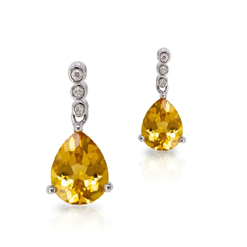 classic pearl earrings -Pear Shape Citrine & Diamond Earrings