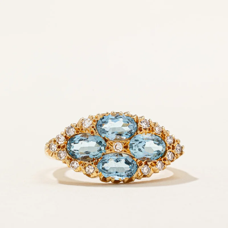 elegant gold rings -1971 London Aquamarine & Diamond Cocktail Ring | 1.40ctw, 0.22ctw | SZ 7.5 |