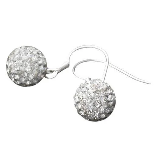 cubic zirconia earrings -925 Sterling Silver White Czech Crystal Disco Ball Earrings