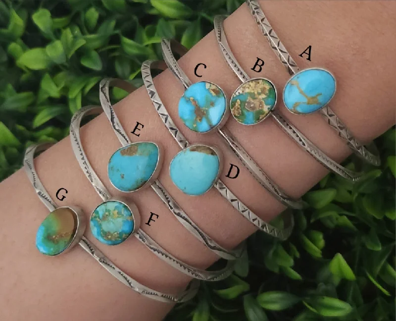 women’s bracelet sets -Stamped Sterling Silver Turquoise Stacker Cuff Bracelets