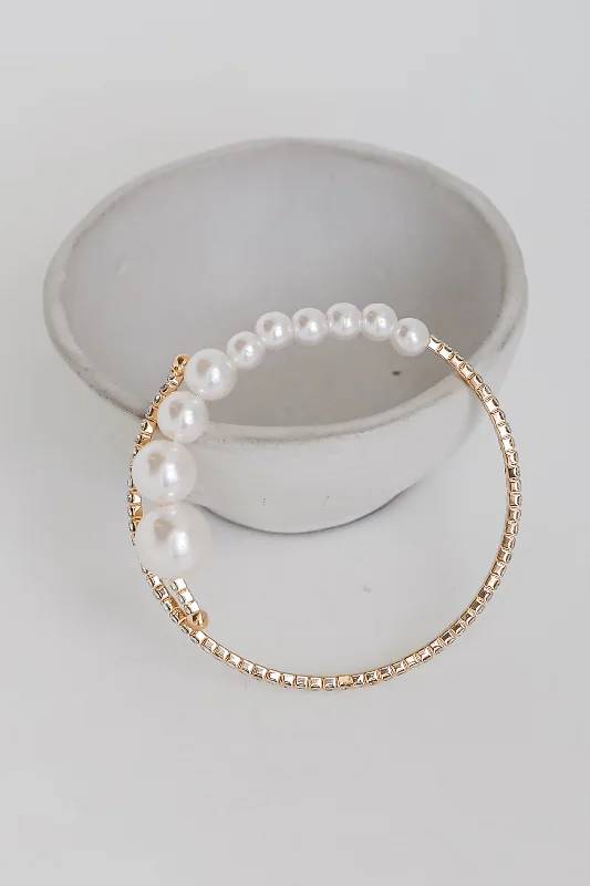 pearl bracelets for women -FINAL SALE - Emilee Gold Rhinestone + Pearl Bracelet