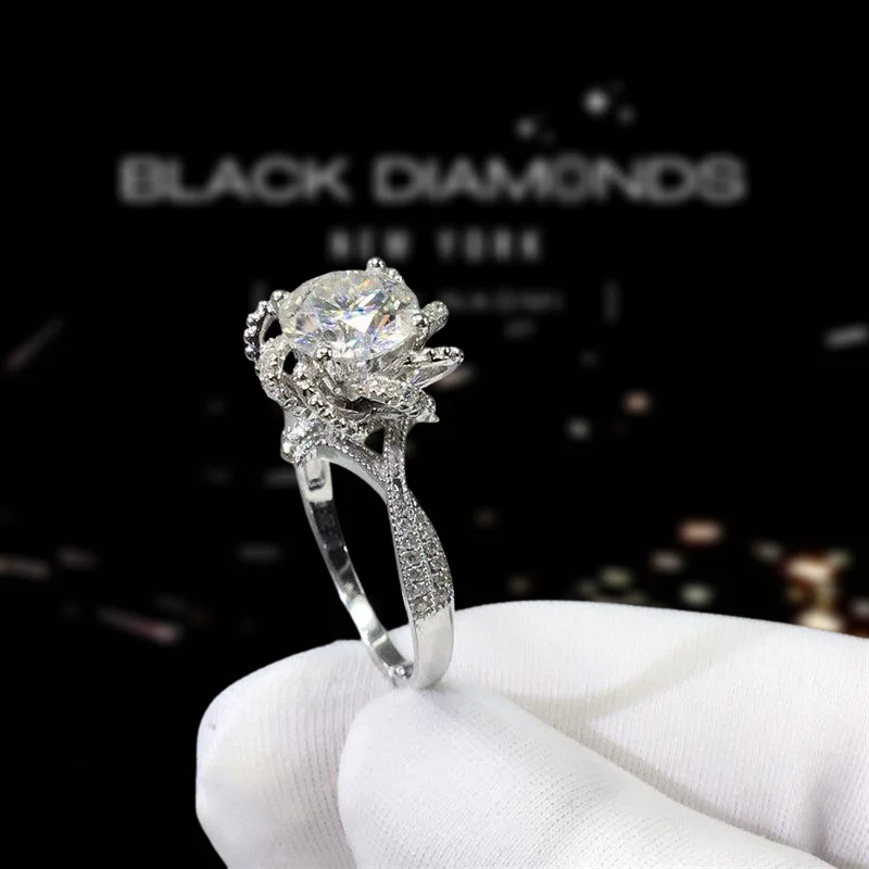 simple diamond engagement rings -1.0 Ct Round Cut Diamond Princess Flower Engagement Ring