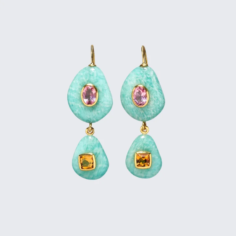 beautiful pearl drop earrings -Stacked Stone Earrings in Amazonite