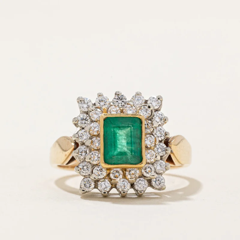 pearl rings for women -Emerald & Diamond Halo Ring | 0.96ct, 0.64ctw | SZ 5.75 |