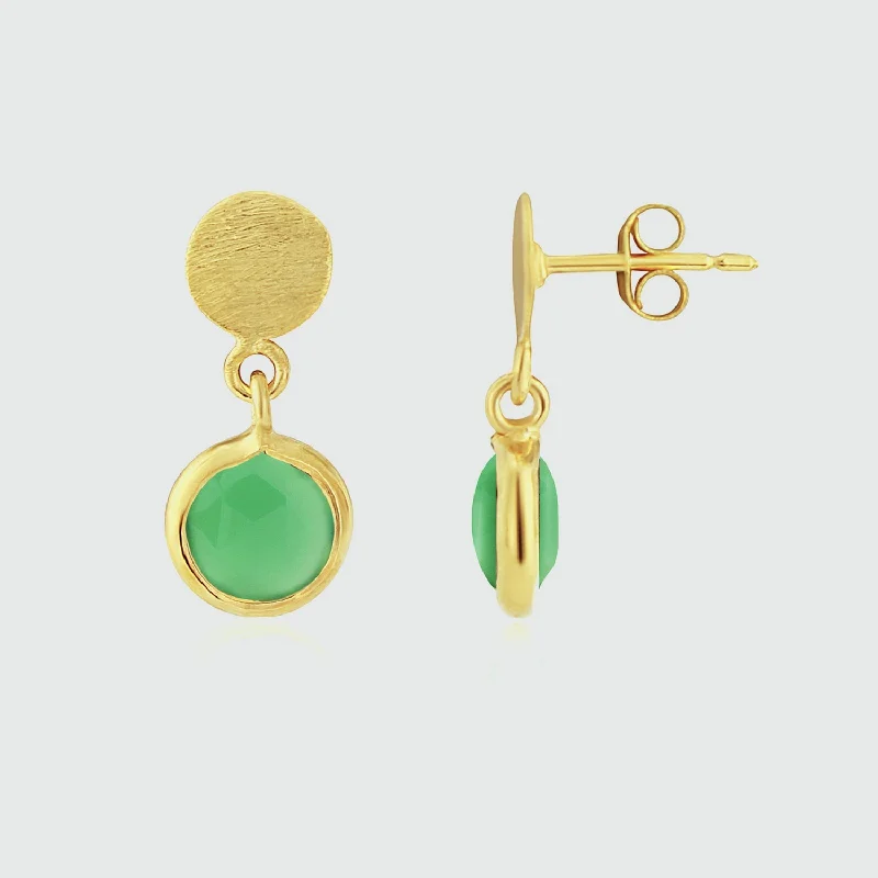 silver earrings for women -Salina Gold Vermeil Disc & Chrysoprase Green Earrings