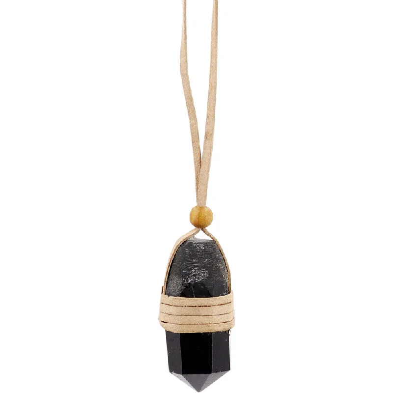 delicate chain necklaces for women -Faceted Point Leather Wrapped Necklace - Black Tourmaline