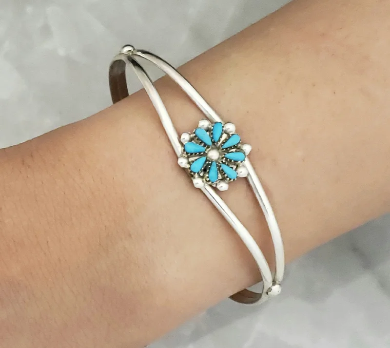 statement bangles for women -Sterling Silver Turquoise Cluster Bracelet