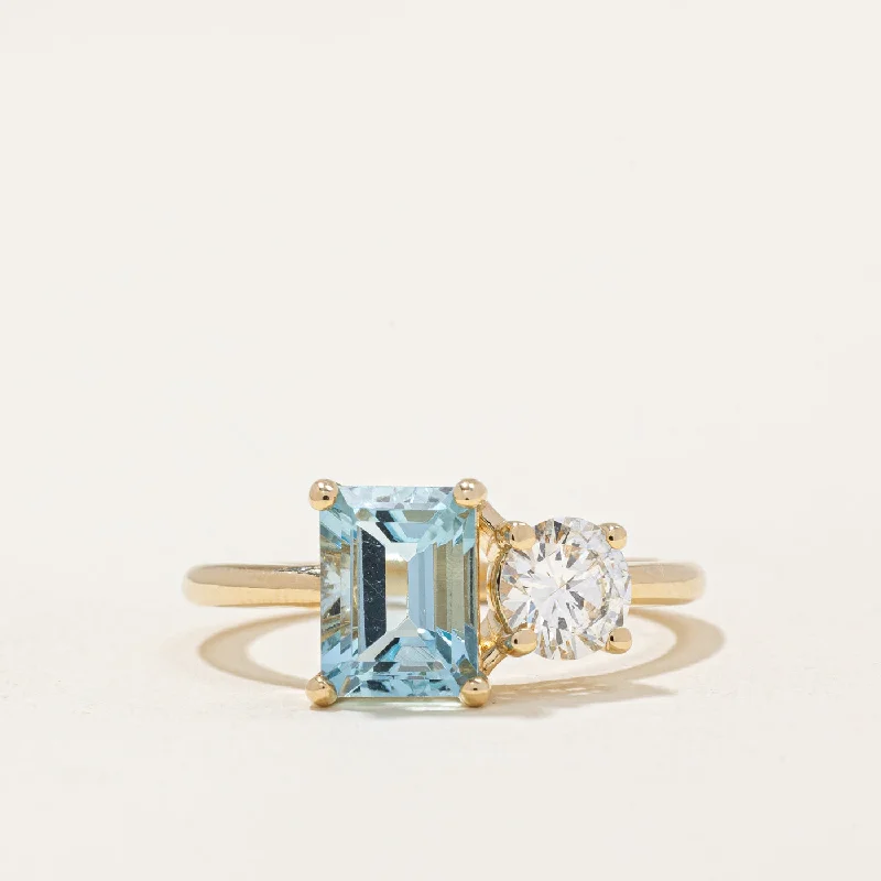 elegant vintage rings -100 Ways' Aquamarine & Diamond Toi et Moi Ring | 1.30ct, 0.54ct | SZ 6.75 |