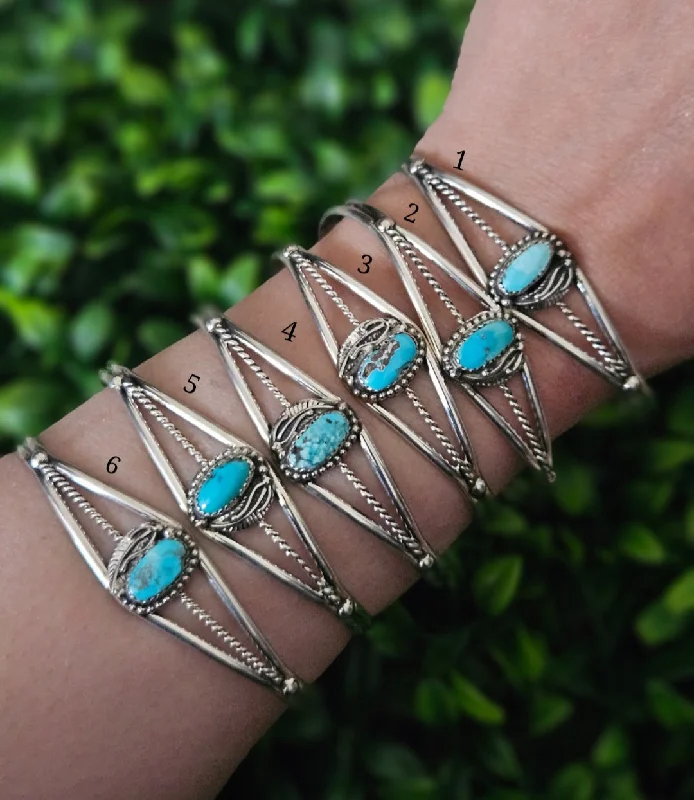 elegant bangles for women -Sterling Silver Turquoise Feather Adjustable Cuff Bracelets