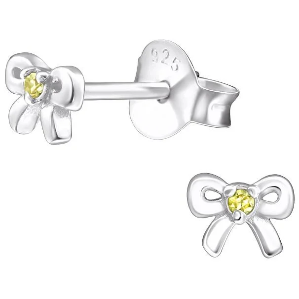 cubic zirconia earrings -Children's Sterling Silver 'November Birthstone' Bow Stud Earrings