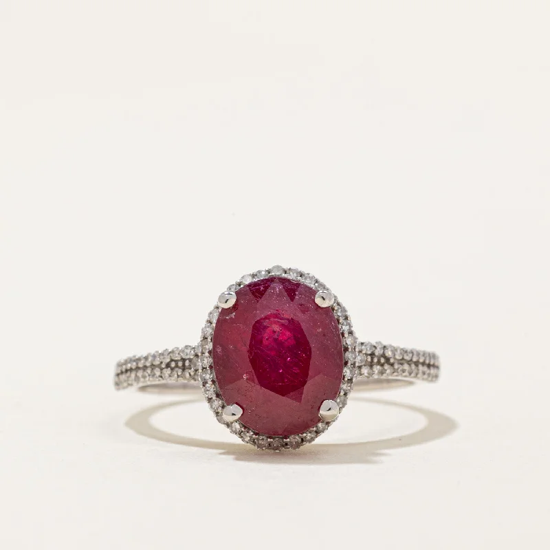 elegant bridal rings -Ruby & Diamond Halo Ring | 3.63ct, 0.36ctw | SZ 7.5 |