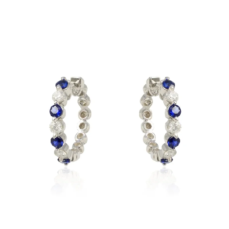 women’s heart-shaped earrings -Shared Prong Sapphire & Diamond