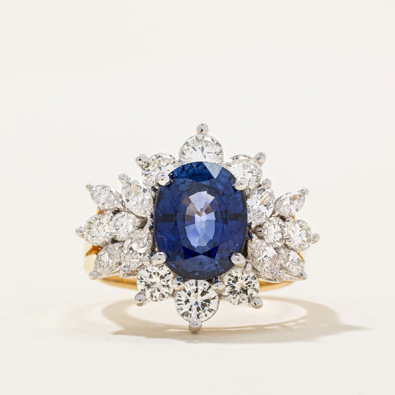 trendy fashion rings -Sapphire & Diamond Cocktail Ring | 3.50ct, 2.46ctw | SZ 6.5 |