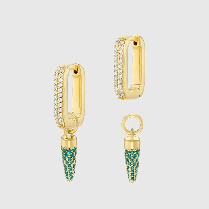 colorful stud earrings -Auree x @theeditbutton Gold CZ Interchangeable Hoop & Green Pointed Drop Earrings