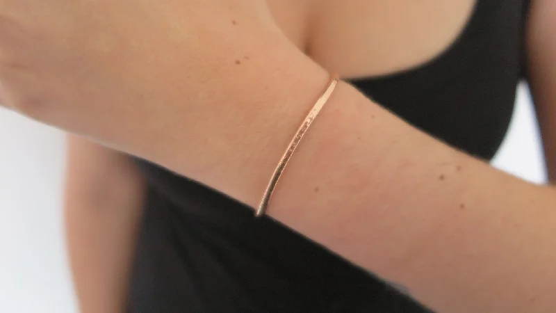 chic women’s bangles -Thin Hammered Rose Gold Fill Cuff Bracelet