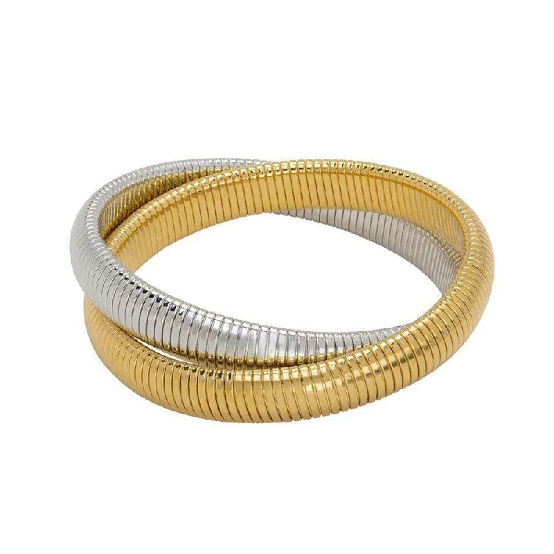 gold cuff bracelets for women -Double Medium Cobra Bracelet in Gold and Rhodium