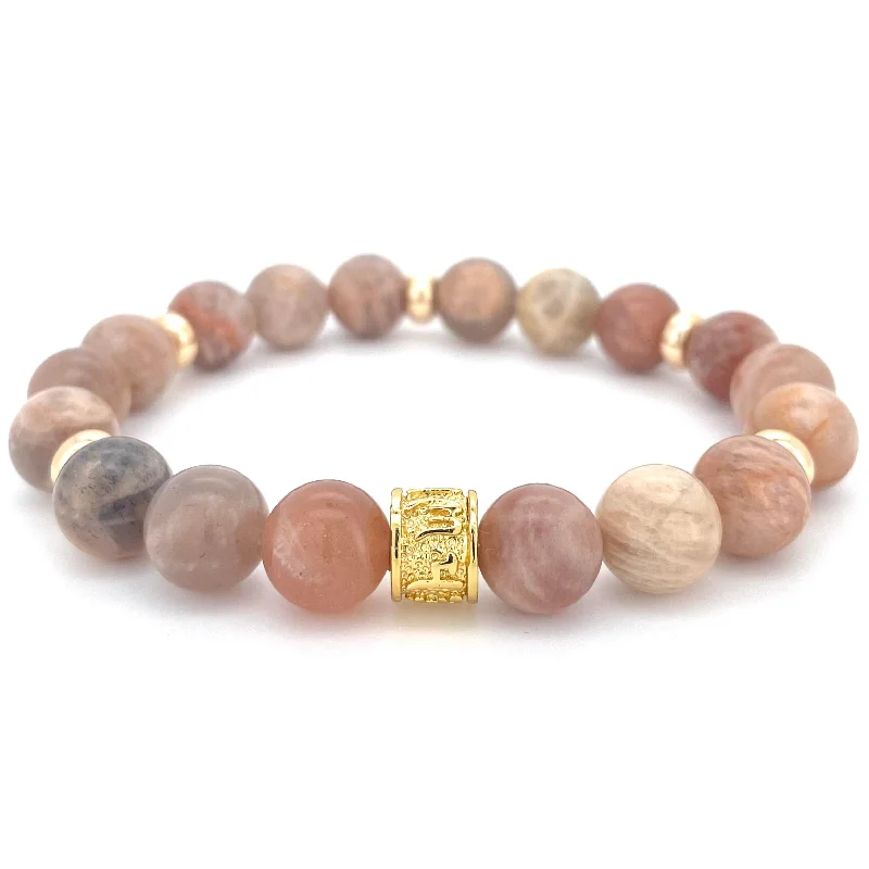 simple bangle bracelets for women -SUNSTONE & GOLD BEADED BRACELET - HALCYON COLLECTION