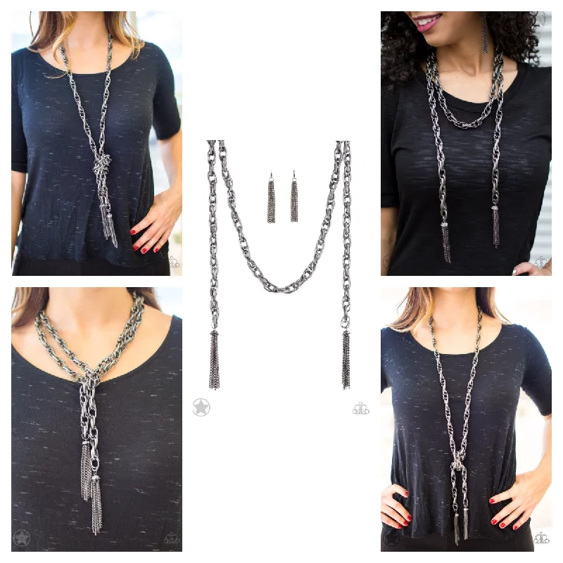 chic crystal pendants for necklaces -SCARFed For Attention (Gunmetal) Black Necklace