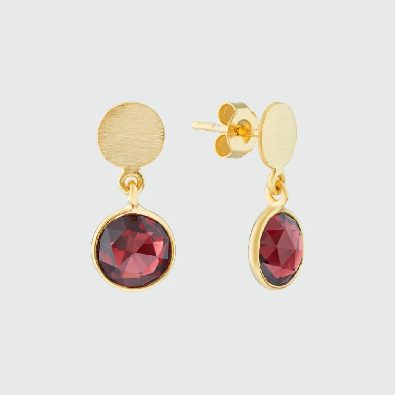 trendy gemstone earrings -Salina Gold Vermeil Disc & Garnet Earrings