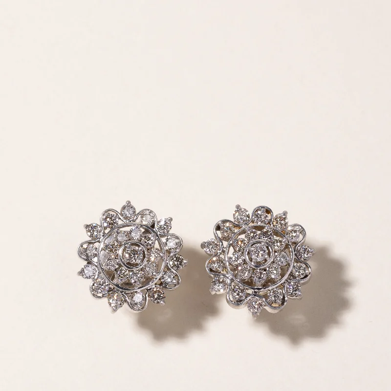 timeless rings for women -18k White Gold Cluster Diamond Earring | 2.11ctw