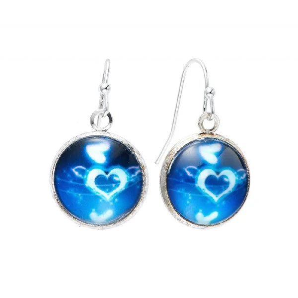 crystal earrings for women -Blue Heart Print Earrings