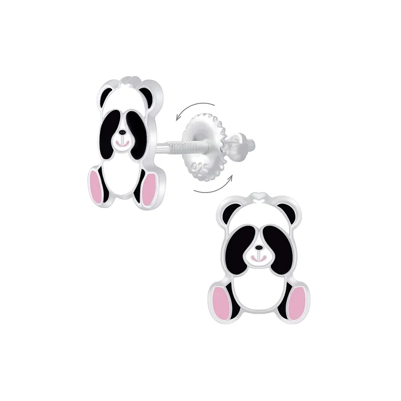 diamond drop earrings -Children's Sterling Silver 'Playful Panda' Screw Back Stud Earrings