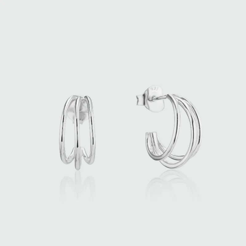 bridal earrings for women -Cordoba Triple Sterling Silver Hoop Earrings