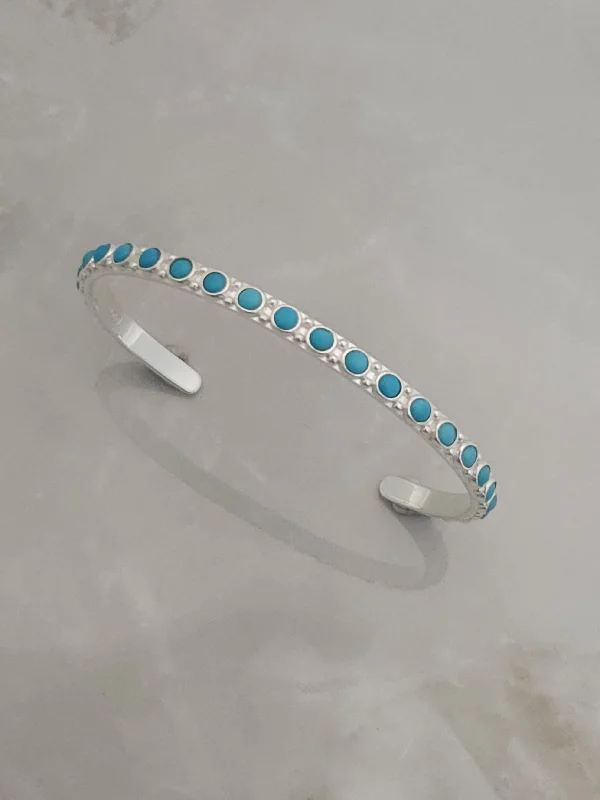 women’s bangle bracelets for parties -Sterling Silver 29 Stone Turquoise Adjustable Cuff Stacker Bracelet