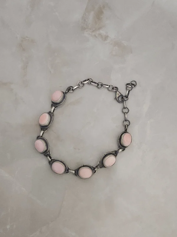 unique charm bracelets for women -Stamped Sterling Silver Pink Conch Shell Link Bracelet