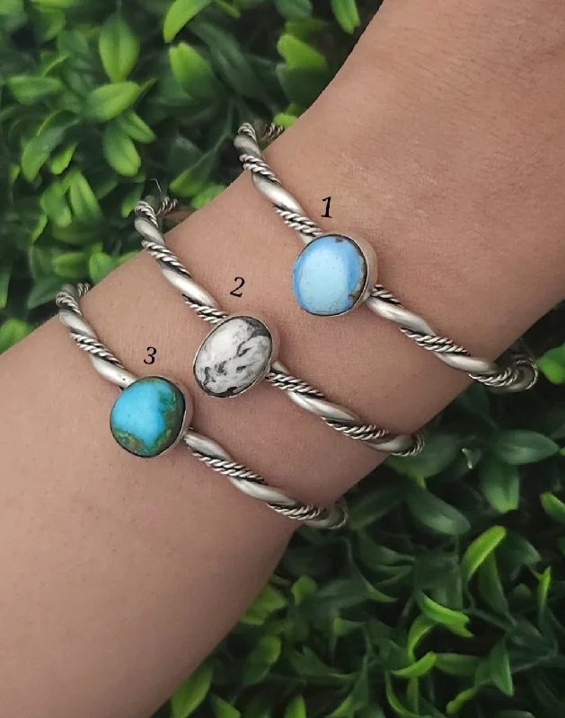 minimalistic bracelets for women -Sterling Silver Turquoise & White Buffalo Stacker Cuff Bracelets