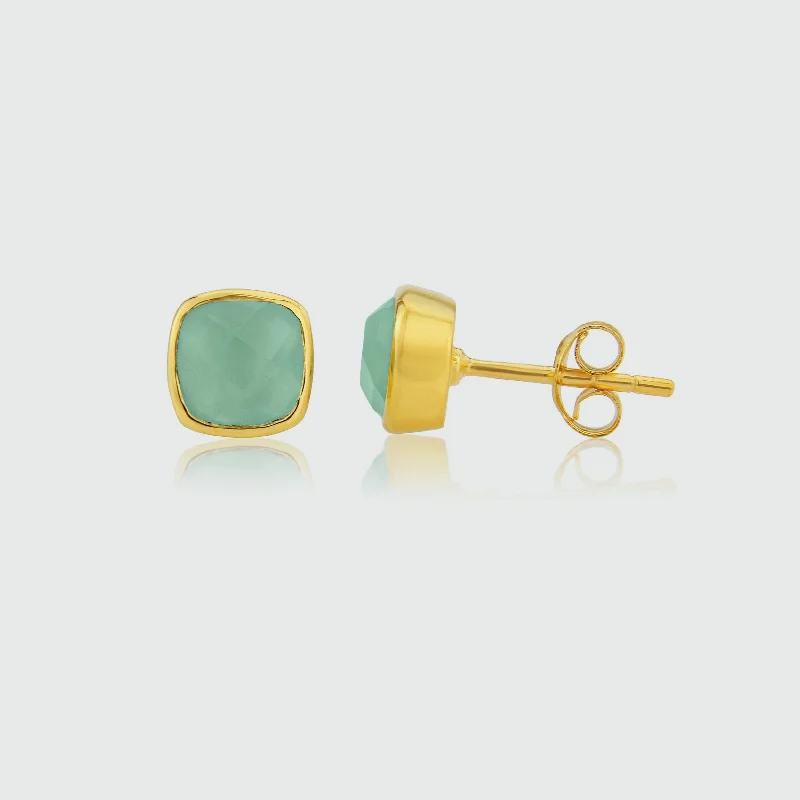 modern drop earrings -Brooklyn Aqua Chalcedony & Gold Vermeil Stud Earrings