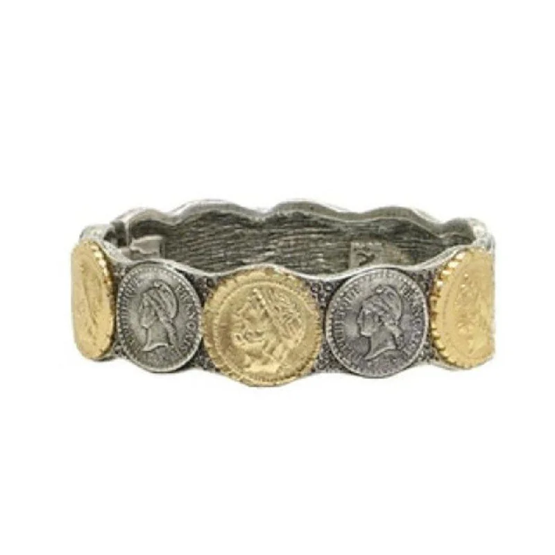 beautiful bangles for casual wear -Single Row Coin Hinged Bangle Bracelet