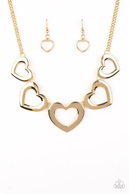 bold statement necklaces -Hearty Hearts Gold Necklace