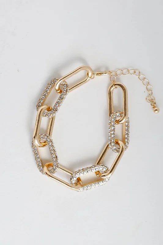 handmade charm bangles -Hadley Gold Rhinestone Chainlink Bracelet