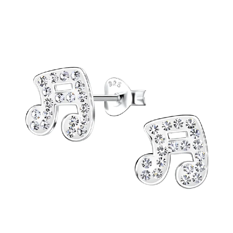 cubic zirconia earrings -Children's Sterling Silver 'Sparkle Music Notes' Crystal Stud Earrings