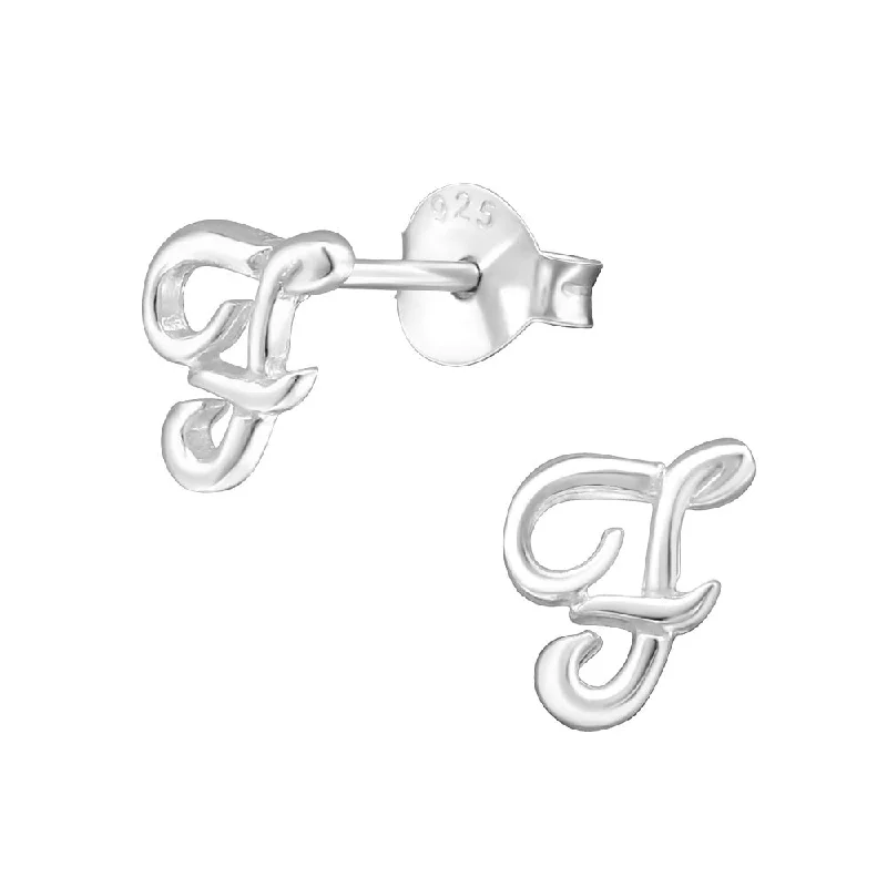 luxury statement earrings -Children's Sterling Silver 'Letter F' Stud Earrings