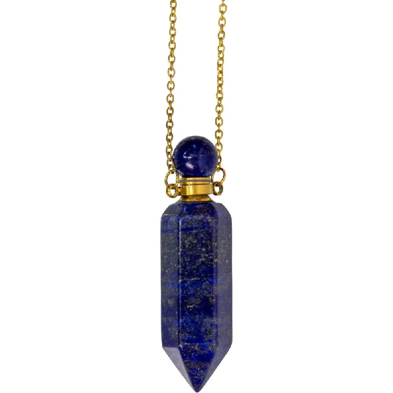 trendy choker necklaces -1.75" Gemstone Point Pendant Perfume Bottle Necklace - Lapis