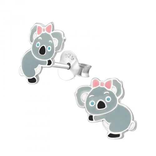 large stud earrings -Children's Sterling Silver 'Koala Bear Girl' Stud Earrings